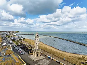 British Urban Landscape Drucke: Herne Bay Clock Tower from a drone