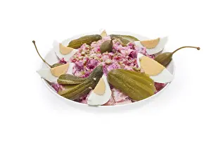 Seafood Dish Drucke: Herring salad with red beetroot