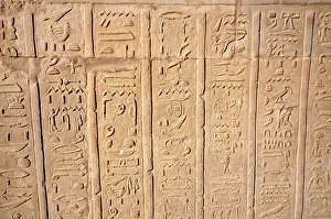 Hieroglyphic Writing System Drucke: Hierogliphic scripts engraved on a wall