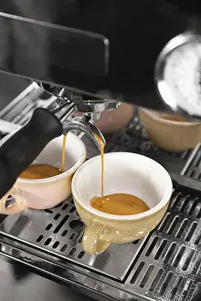 Contemporary Kitchen Appliances Drucke: High angle coffee making with machine