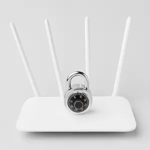 Online Safety Precautions Drucke: High angle internet router with lock