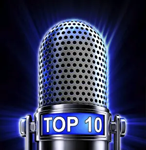 No People Studio Photography Drucke: high resolution 3D rendering of a microphone with a top 10 icon