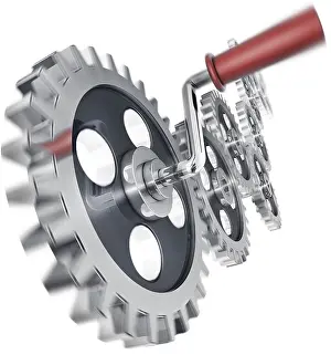 Modern Industrial Equipment Drucke: high resolution 3D rendering of moving gears