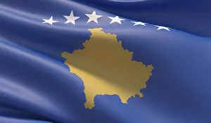 Drucke von Hohe Auflösung-Nahansicht-Flagge des Kosovo. 3D-Illustration Kosovo Drucke: Hohe Auflösung-Nahansicht-Flagge des Kosovo