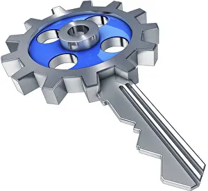 High Resolution Rendering Drucke: High resolution rendering of a key with a cog wheel