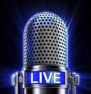 Studio Recording Setup Drucke: High resolution rendering of a microphone with a live icon