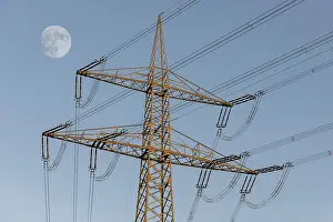Baden Wurttemberg Germany Drucke: High-voltage pylon, overhead lines
