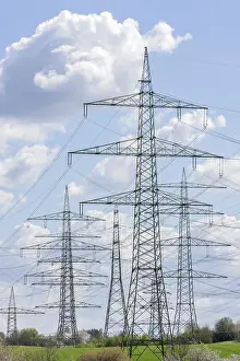 Baden Wurttemberg Germany Drucke: High-voltage pylons in front of cloudy sky