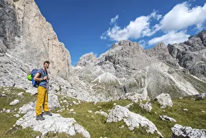 UNESCO World Heritage Alps Drucke: Hiker at the Rosengarten-Group Conversion