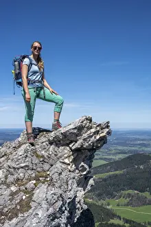 Female Hiker Bavaria Drucke: Hiker on the summit of Breitenstein