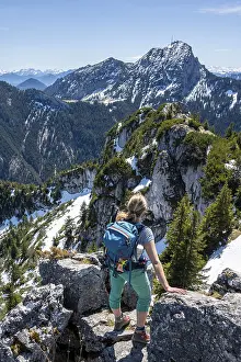 German Hiking Trails Drucke: Hiker on the summit of Breitenstein