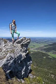 Female Hiker Bavaria Drucke: Hiker on the summit of Breitenstein