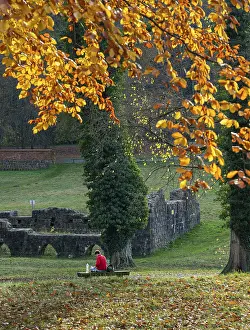 Recreational Activities Germany Drucke: Hikers taking a break in the forest
