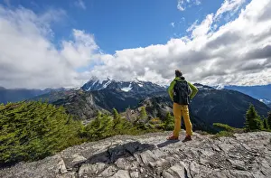 North America Mountain Landscape Drucke: Hikers on trail on Table Mountain