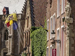 European Heritage Building Drucke: Historic building with flags and a statue