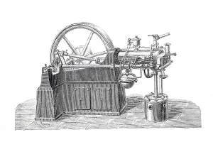 Historical Woodcut Illustration Drucke: Horizontal engine, gas engine