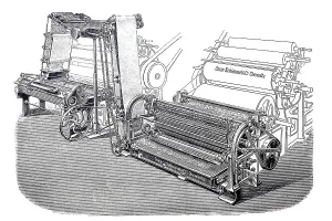 Historical Woodcut Illustrations Drucke: Textile processing, spinning mill