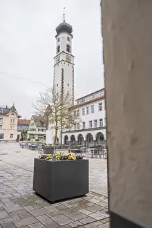 Cloudy Sky Germany Drucke: Historic square with a tower in the background