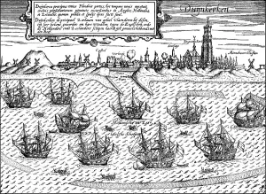 Sailing Ship History Drucke: Historical drawing, the harbor of Dunkirk