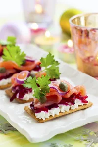 Italian Antipasto Platter Drucke: Holiday appetizer with salmon and beetroot