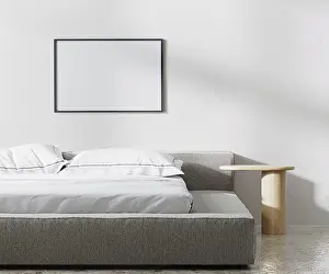 Minimalist Bedroom Interior Drucke: Horizontal frame mock up in bedroom interior