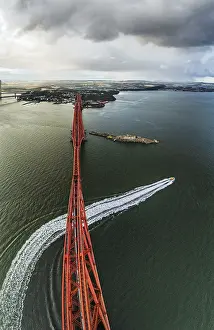 Firth Of Forth Waterfront Drucke: Horizontal panorama of Rain clouds over Forth Bridge from a drone