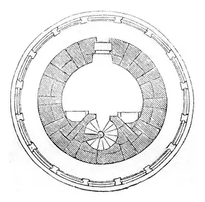 Vintage Tower Illustration Drucke: Horizontal section in the upper tower