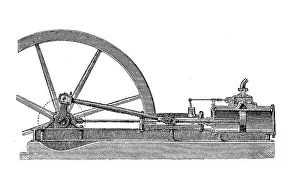 German Industrial Plant Drucke: Horizontal steam engine with base plate