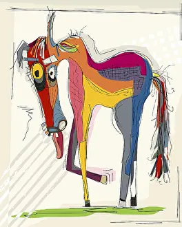 Expressionismus Drucke: Farbiges Vektor-Kunstwerk eines Pferdes