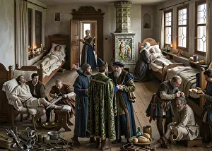 Digitally Edited Historical Image Drucke: A hospital, bedside experience according to Paracelsus