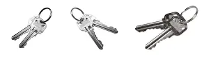 Studio Shot Of A Key Drucke: House key set of different angles isolated on a white background