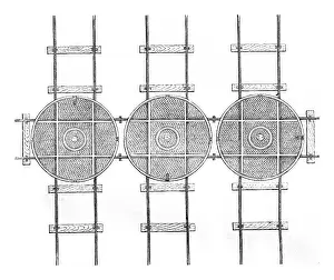 Vintage Railway Illustration Drucke: Hubs three parallel tracks and a perpendicular