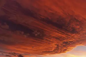 Warm Light Of The Setting Sun Drucke: Huge orange cloud in the sky at sunset