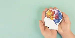Brainstorming Ideas Drucke: Human brain with a question mark