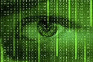 Menschliches Auge und Matrixmuster mit binärem Code - futuristische Illustration.