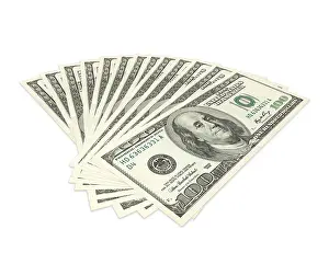 US Dollar Note Isolated Drucke: Hundreds of dollars spread on white background