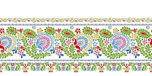 Red And White Ornamentation Drucke: Hungarian vector embroidery pattern for borders