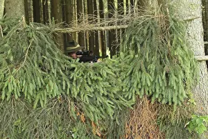 Central Europe Nature Scenery Drucke: Hunter hiding at the edge of the forest