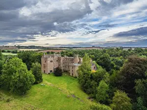 Scottish Castle Drone View Drucke: Hutton Castle from a drone, Whiteadder Water