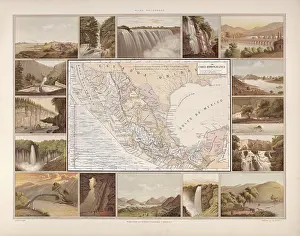 Drucke von Hydrographische Karte von Mexiko, um 1900, Wasserwege, Flüsse, Seen, Illustration, Reproduktion eines 19. Jahrhunderts-Modells Karte Drucke: Hydrographische Karte von Mexiko, um 1900.