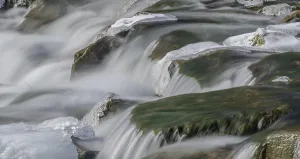 Lower Austria Drucke: Ice-covered stones in the river bed of the Triesting