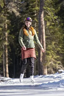 Engadin Landscape Photography Drucke: Ice skater, ice path through the forest