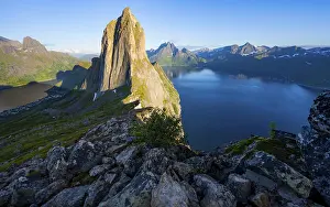 Scandinavian Nature Landscapes Drucke: Iconic mountain Segla with steeply sloping cliffs