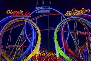Bavaria Amusement Ride Drucke: Illuminated Olympia five-loop, roller coaster