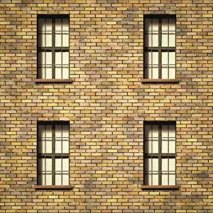 Brick Wall Texture Drucke: Illustration of a brick wall with windows texture