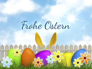 Traditional German Customs Drucke: Illustration of a easter graphic with happy easter in german language