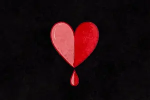 Dark Background Illustration Drucke: This illustration features a red heart with a drop falling from its base