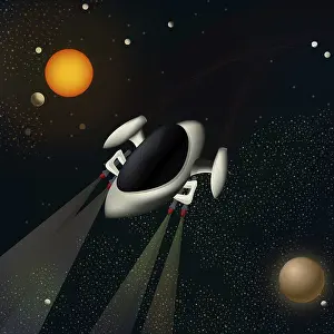 Starry Night Sky Art Drucke: Illustration of a spacecraft in space