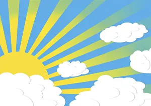 Cloudy Weather Forecast Drucke: Illustration: Sun breaks through the clouds