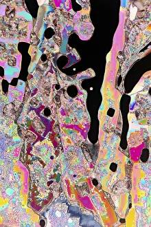 Colorful Crystal Patterns Drucke: This image captures the mesmerizing beauty of liquid crystals under a microscope
